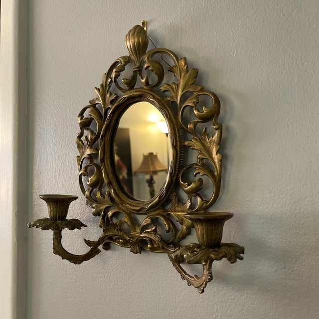 Victorian Early 20th Century Louis XV Gilt Bronze 2 Light Mirror Sconce For Sale - Image 3 of 4