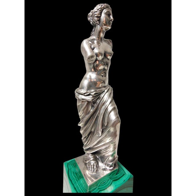 Metal Sculpture of Venus, 20th Century, Silver on Malachite Base For Sale - Image 7 of 14