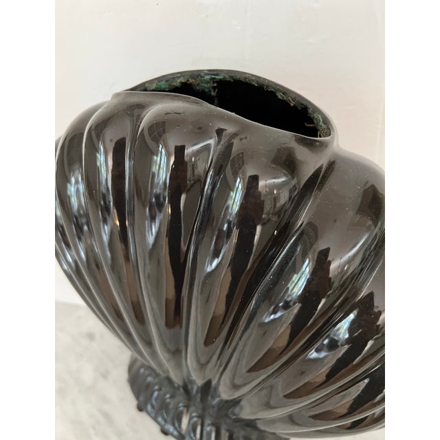 Vintage Large Ceramic Shell Form Black Vase For Sale In New York - Image 6 of 10