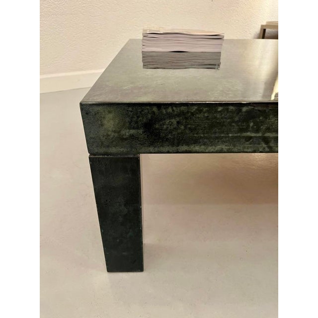 Green Goatskin Coffee Table attributed to Aldo Tura, Italy, 1970s For Sale - Image 9 of 11