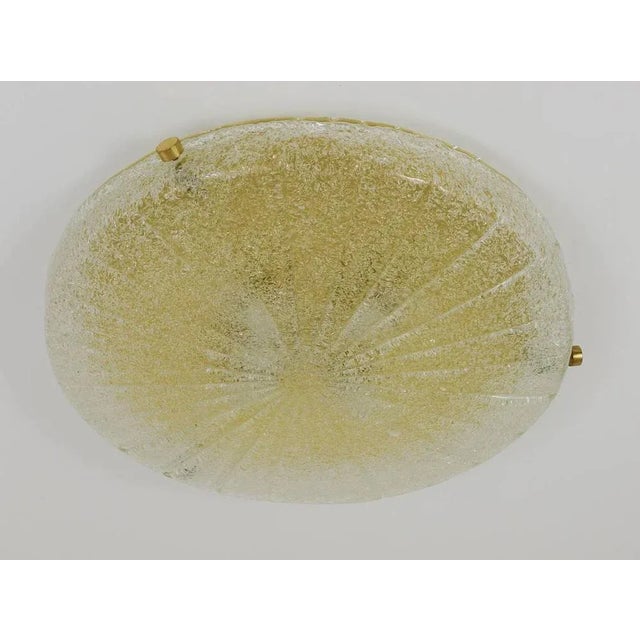 Orrefors Textured Glass and Brass Flush Mount attributed to Carl Fagerlund for Orrefors, Sweden, 1950s For Sale - Image 4 of 11