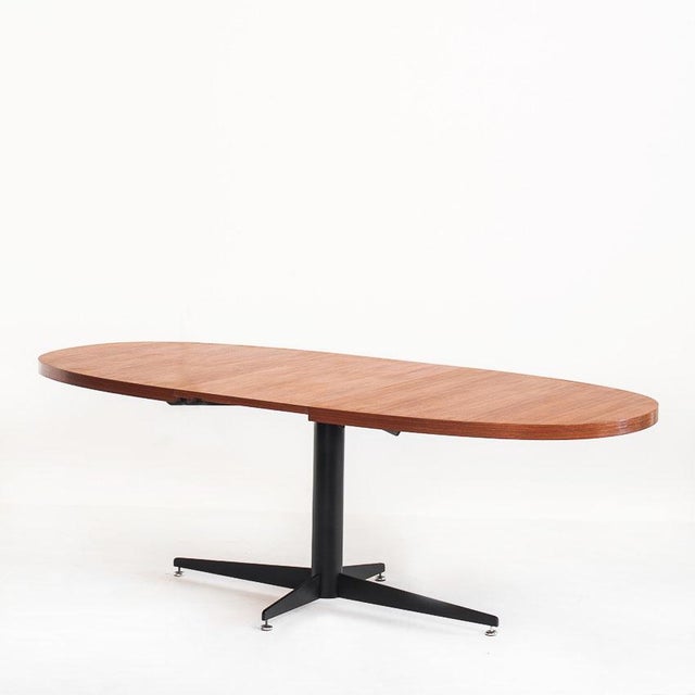 Mid-Century Modern Vintage Dining Table with Extension in Iron and Teak attributed to Roche Bobois, France, 1965 For Sale - Image 3 of 13