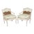 Pair Louis XV Style French Cream Distressed Painted Cane Back Armchairs For Sale