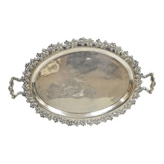 Vintage Silver Plated Victorian Regency Maple Leaf Grapevine Oval Platter Tray by Anchor For Sale