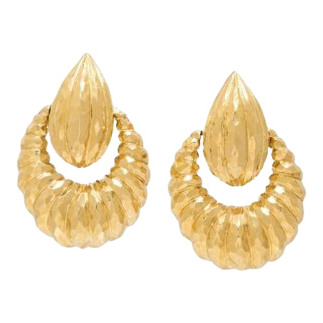 Vintage Cartier 18k Yellow Gold Door Knocker 1.5 Inch Long Lever Back Earrings, A Pair For Sale