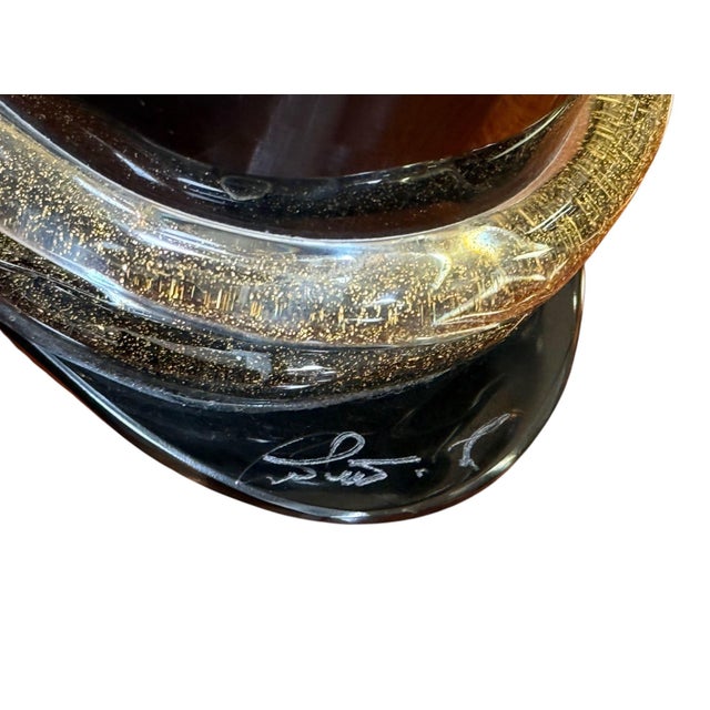 Late 20th Century Signed Camozzo Murano Dark Amethyst Art Glass Vase With Gold Flecks. For Sale - Image 5 of 8
