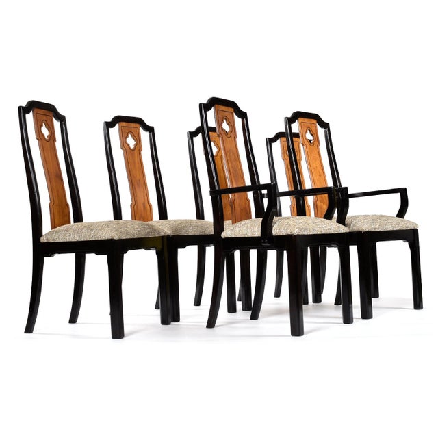 6 Thomasville Embassy Asian Modern Chinoiserie Dining Chairs Gray Seats For Sale - Image 13 of 16