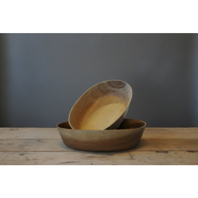 Acacia wood food bowl, 1990s, carved from solid wood. Original boxes, never opened, except for a few. 53 pieces in total....