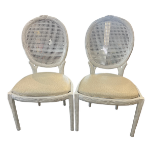 Faux Bois Twig Branch Chairs (Pair) - Mid 20th Century Carved Art Nouveau Chairs With Faux Ostrich Upholstery & Cane Back