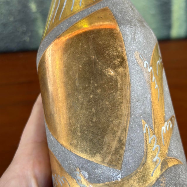 Waylande Gregory Glass Bottle With Stone Gray and Metallic Gold Art Deco Design For Sale - Image 10 of 12