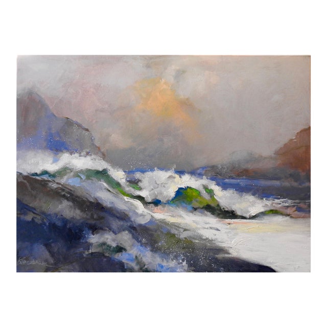 Painting of Ocean Tides Colliding, Kinetic, Cobalt, Water, Vetiver - "Aqua Break" For Sale