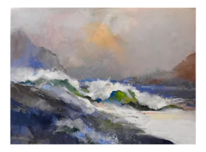Painting of Ocean Tides Colliding, Kinetic, Cobalt, Water, Vetiver - "Aqua Break"
