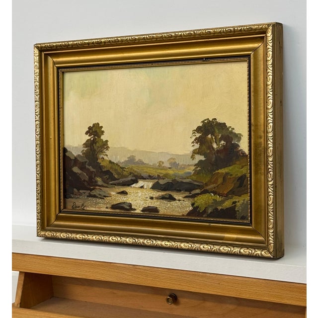 Vintage River Landscape Oil in English Countryside - 20th Century British Art 1973 For Sale - Image 9 of 14