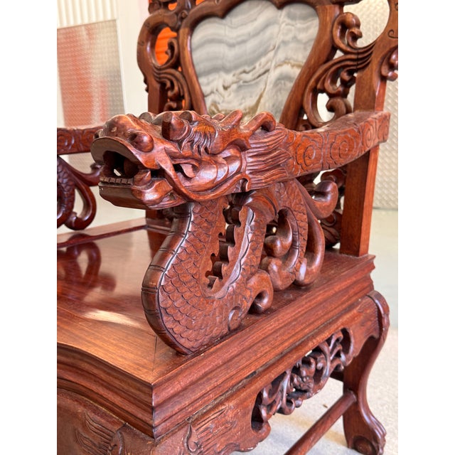Antique Chinese Rosewood Dragon Armchair – Peranakan Style Carved Chair With Marble Insert, C. Late 19th or Early 20th Century For Sale - Image 12 of 16