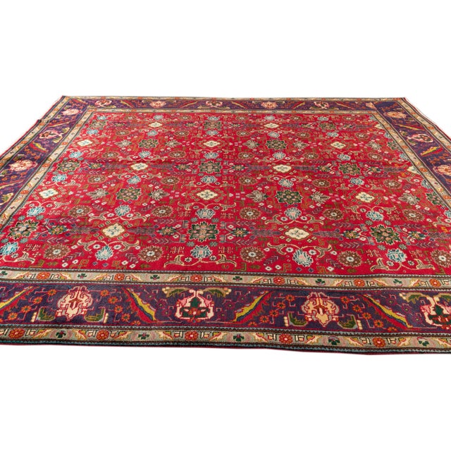 Vintage Persian Tabriz Handmade Red Floral Wool Rug For Sale - Image 10 of 12