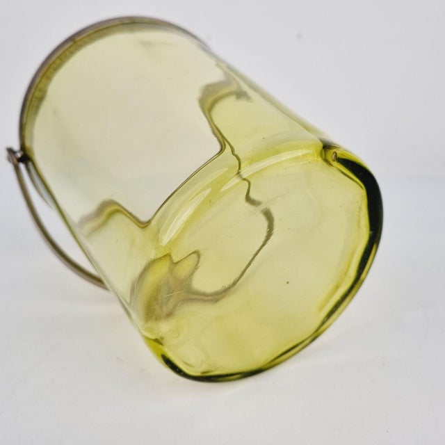 Glass Mid-Century Modern Green Glass Ice Bucket with Metal Tongs For Sale - Image 7 of 8