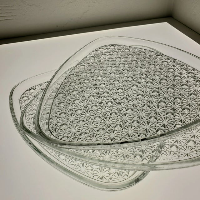 1950's Indiana Glass Co. Triangular Shaped Glass Luncheon Plates With Recessed Inset- Set of 3 For Sale In Pittsburgh - Image 6 of 10