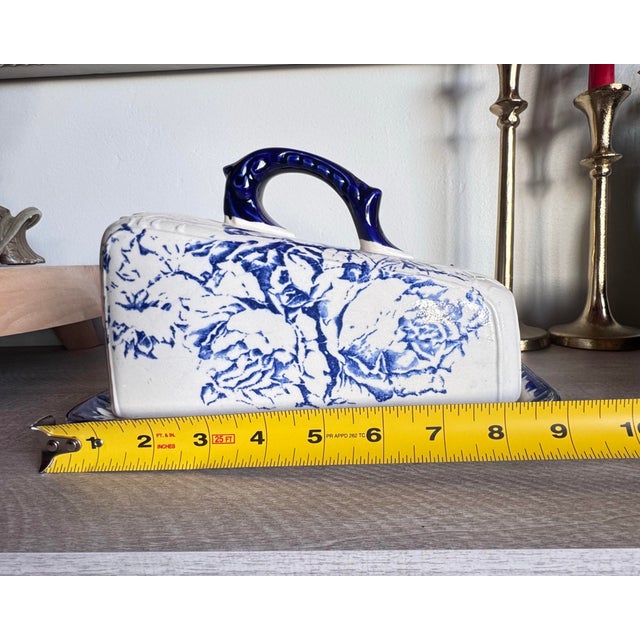 Staffordshire Antique Staffordshire Ironstone Blue Rose Floral Lidded Cheese Keeper Dome For Sale - Image 4 of 12