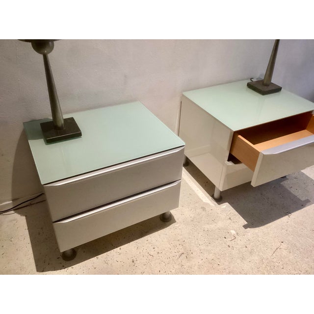 Nightstands with Glass Tops, Italy, 1980s, Set of 2 For Sale - Image 3 of 7