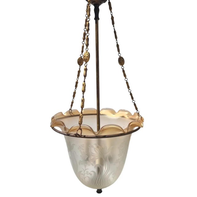 Art Deco Art Deco Etched Glass Bell Jar Hall Lantern Light, Circa 1930s For Sale - Image 3 of 16