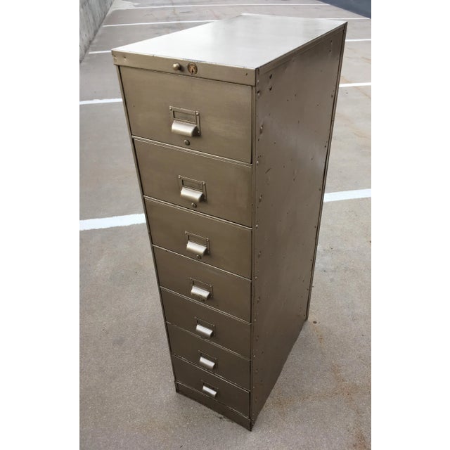 1930s Art Metal Industrial 7-Drawer Vertical File Cabinet For Sale - Image 5 of 13
