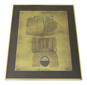 Mid 20th Century Milk and Honey Limited Edition Collagraph by Sica Metallic Abstract Framed