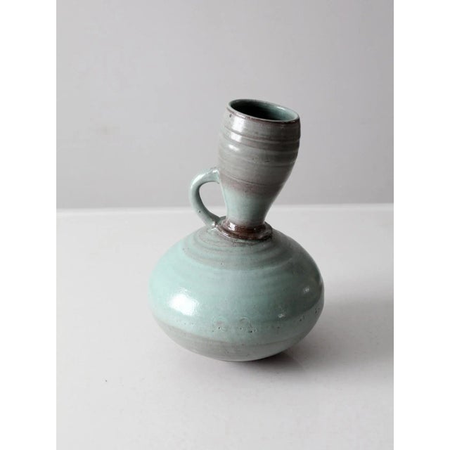 Turquoise Vintage Studio Art Pottery Pitcher For Sale - Image 8 of 11
