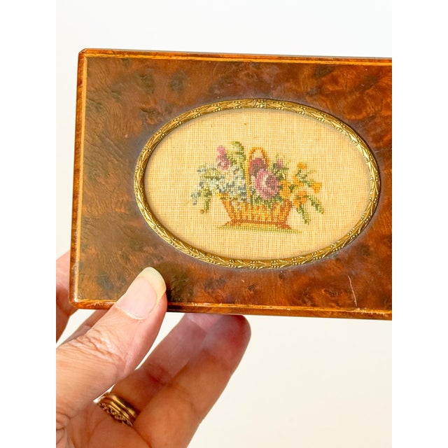 Mid Century Austrian Burlwood Box With Embroidered Insert For Sale - Image 11 of 13
