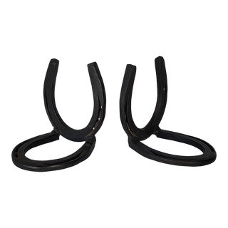 Vintage Metal Handmade Horseshoe Bookends Pair For Sale