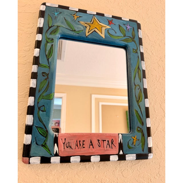 Painted Artisan Mirror by Sticks by Sarah Grant, 1997, "You Are a Star" For Sale - Image 9 of 12