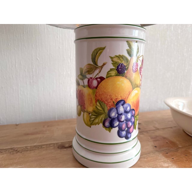 1980s Vintage Fruit Transfer Ware Lamp With Pleated Shade For Sale - Image 5 of 12