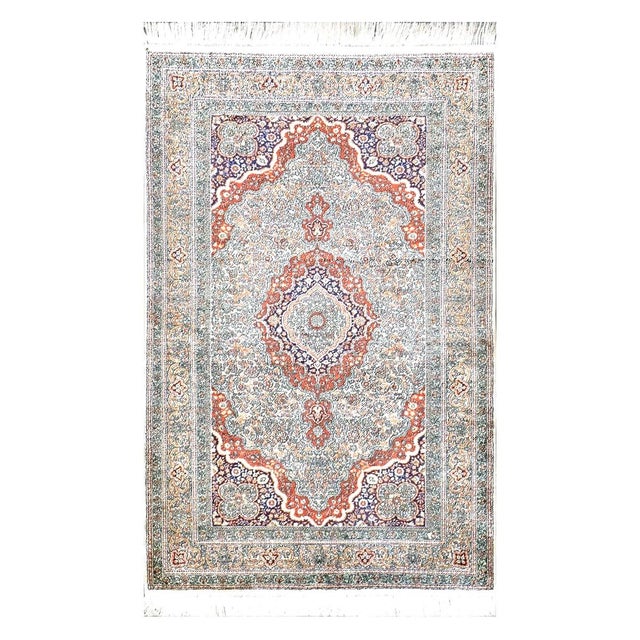 Vintage Sino-Persian Hereke Silk 3x5 Ivory, Red & Purple Handmade Area Rug #1144265 For Sale
