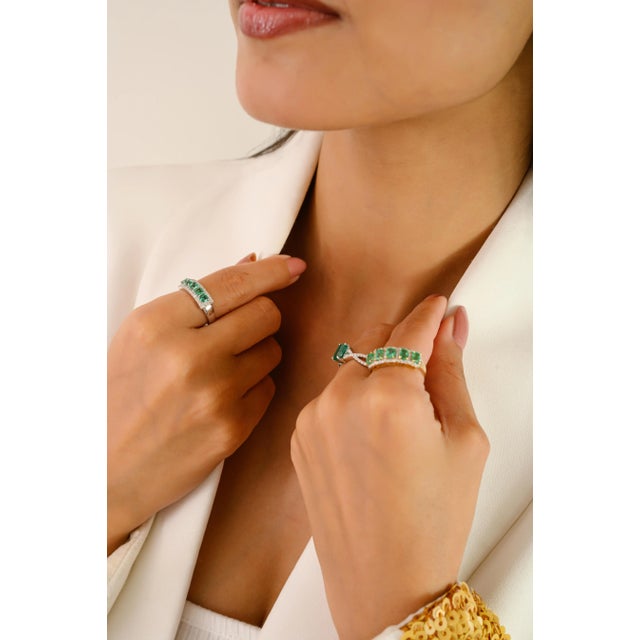 5 Octagon Cut Emerald Halo Diamond Ring Size 5 For Sale - Image 9 of 15