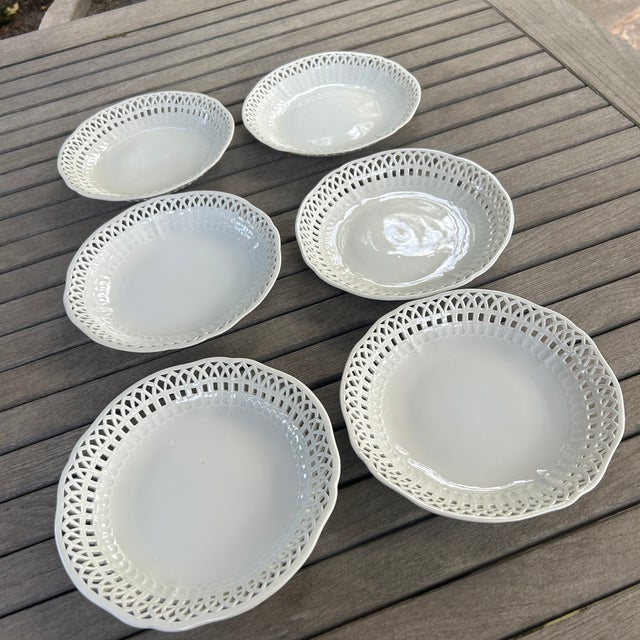 Antique KPM Reticulated Pierced Porcelain Basketweave Pastry Bowls - Set of 6 For Sale - Image 11 of 11