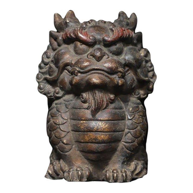Late 19th Century Gilt Bronze Qilin Statue, Mythical Beast Figurine, 1.22kg For Sale