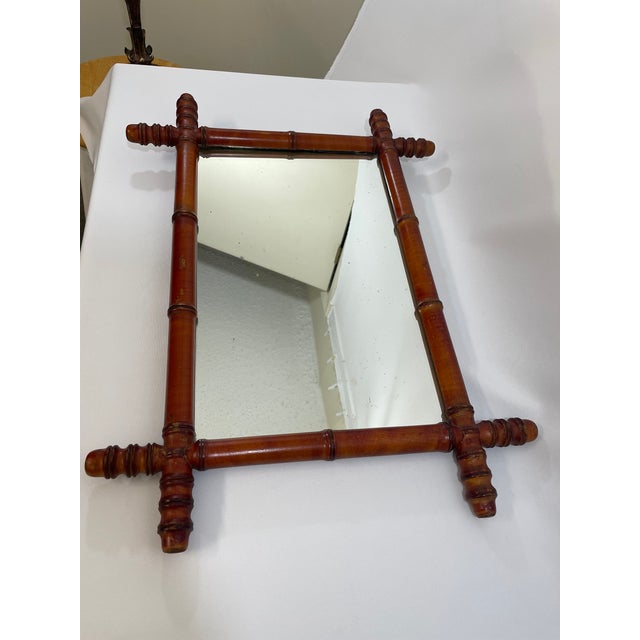 Early 1900s Antique French Faux Bamboo Turned Wood Wall Mirror For Sale - Image 6 of 18
