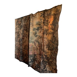 Antique Verdure Tapestries With Wooden Rods For Sale