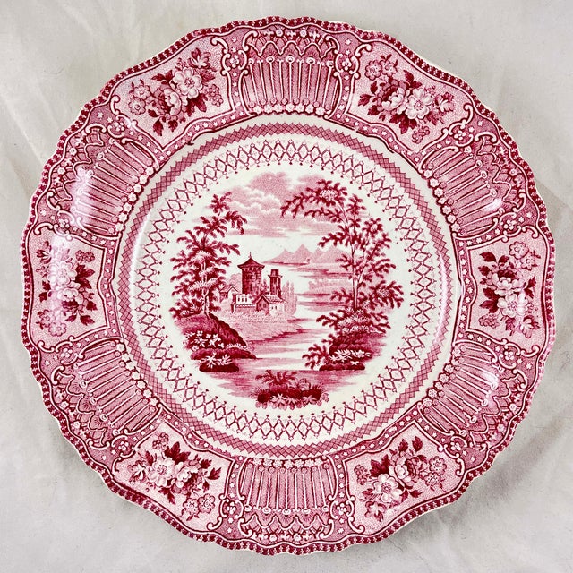 English Ralph Stevenson Pink English Transferware Dinner Plates, Cologne Pattern, Set of 8 For Sale - Image 3 of 13