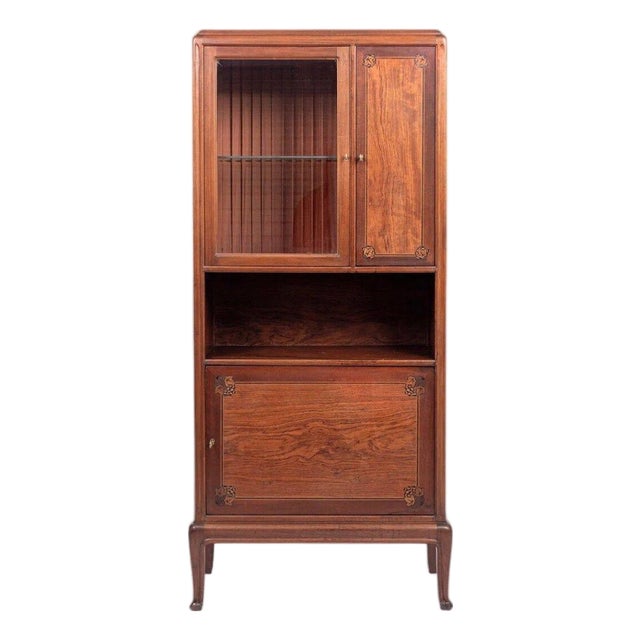 Antique Art Nouveau Inlaid Wooden Cabinet by Majorelle, France, Signed For Sale
