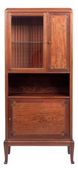 Antique Art Nouveau Inlaid Wooden Cabinet by Majorelle, France, Signed