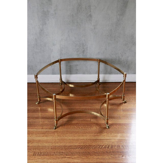 Metal 1960s Hollywood Regency Brass Hoof Base With Hexagonal Glass Cocktail Table For Sale - Image 7 of 7