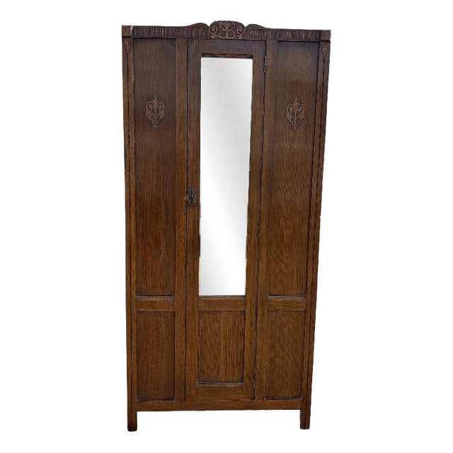 Small Art Nouveau French Wardrobe with Mirror, 1920 For Sale