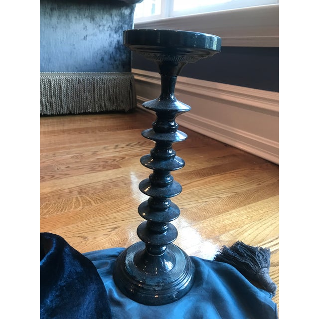 Vintage Navy Blue Pillar Candle Holder Chairish