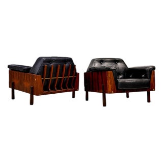 Pair of Armchairs in Rosewood & Black Leather, Bertomeu, 1960s For Sale