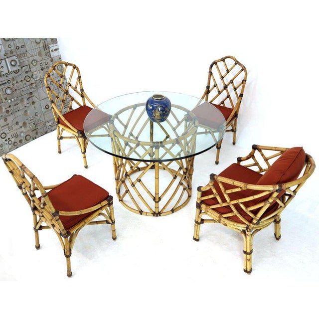 McGuire 7 Pieces Bamboo Dining Set Round Glass Top Table ...