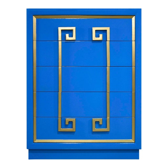 Vintage Hollywood Regency Kittinger Mandarin Style Greek Key Chest - Newly Painted For Sale