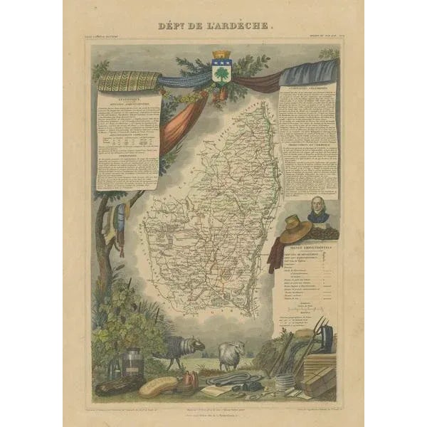 Antique Map of the Department of Ardèche For Sale - Image 3 of 6