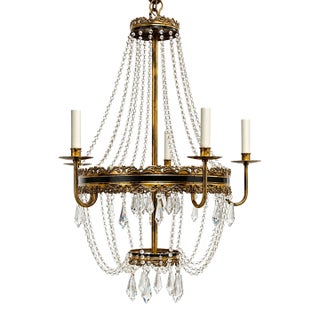 Vintage French Empire Chandelier Lighting Fixture Crystal Swag 5 Arm For Sale