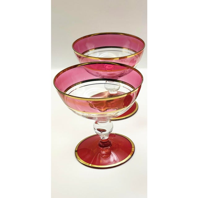 Early 20th Century Cranberry Glass Champagne Saucers- A Pair For Sale In Jacksonville, FL - Image 6 of 8