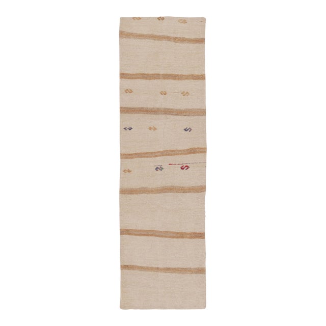 Vintage Anatolian Runner With Minimalist Beige-Brown Striped Field - Rug & Kilim For Sale